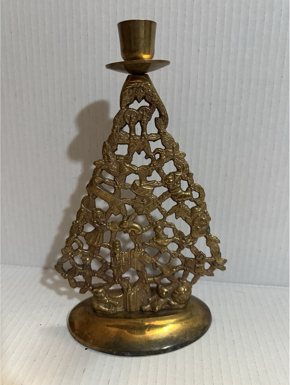 Vintage Brass Christmas Tree Taper Candle holder Holiday Decor 9.5”